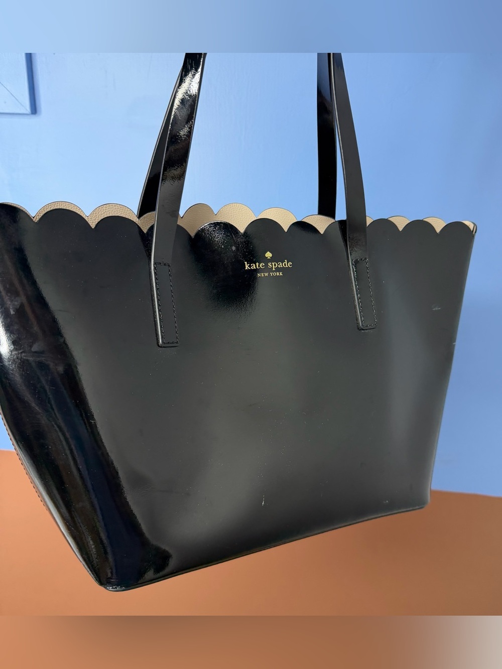 Kate‎ Spade New York Lily Avenue Patent Caligan Tote Bag Cowhide Leather Black